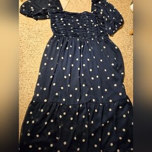 LC Lauren Conrad Navy Maxi Dress with White Polka Dots